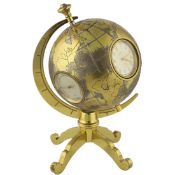 A GILT METAL 8 DAY ANGELUS WEATHER STATION DESK CLOCK CIRCA 1960s, IN THE FORM OF A GLOBE