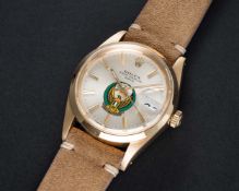 A FINE & RARE GENTLEMAN'S 18K SOLID YELLOW GOLD ROLEX OYSTER PERPETUAL DATE WRIST WATCH CIRCA