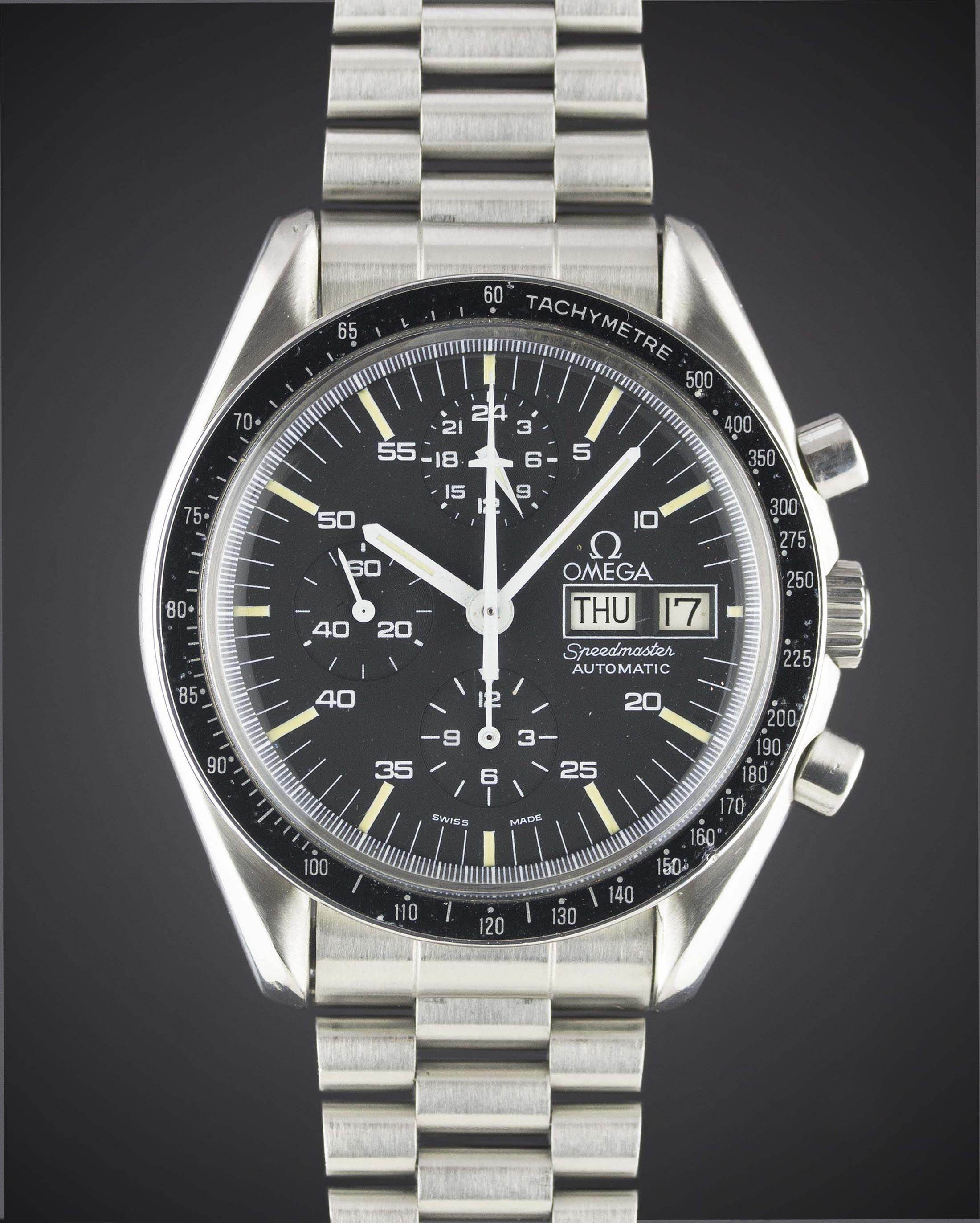 A GENTLEMAN'S STAINLESS STEEL OMEGA SPEEDMASTER PROFESSIONAL "HOLY GRAIL" AUTOMATIC CHRONOGRAPH
