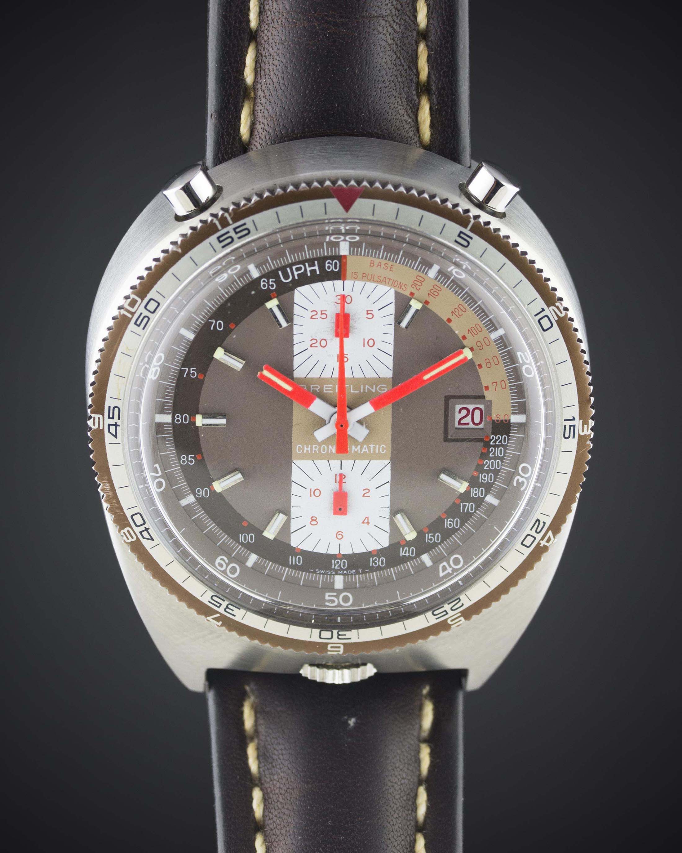 A GENTLEMAN'S STAINLESS STEEL BREITLING "BULLHEAD" CHRONO-MATIC CHRONOGRAPH WRIST WATCH CIRCA