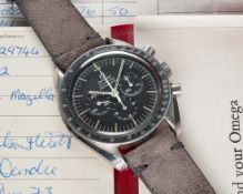 A RARE GENTLEMAN'S STAINLESS STEEL OMEGA SPEEDMASTER PROFESSIONAL CHRONOGRAPH WRIST WATCH DATED