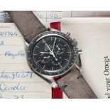 A RARE GENTLEMAN'S STAINLESS STEEL OMEGA SPEEDMASTER PROFESSIONAL CHRONOGRAPH WRIST WATCH DATED