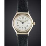 A GENTLEMAN'S 9CT SOLID GOLD ROLEX OYSTER OCTAGONAL WRIST WATCH CIRCA 1930s Movement: 15J, manual