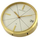 A GILT METAL 8 DAY JAEGER LECOULTRE DESK CLOCK CIRCA 1960s Movement: Manual wind 8 day movement.