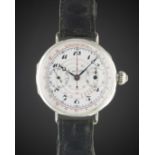 A RARE GENTLEMAN'S LARGE SIZE SOLID SILVER ZENITH MONOPUSHER PILOTS CHRONOGRAPH WRIST WATCH CIRCA