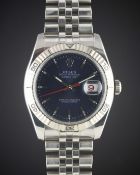 A GENTLEMAN'S STEEL & WHITE GOLD ROLEX OYSTER PERPETUAL DATEJUST "TURNOGRAPH" BRACELET WATCH DATED