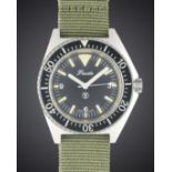 A RARE GENTLEMAN'S STAINLESS STEEL BRITISH MILITARY PRECISTA ROYAL NAVY DIVERS WRIST WATCH DATED