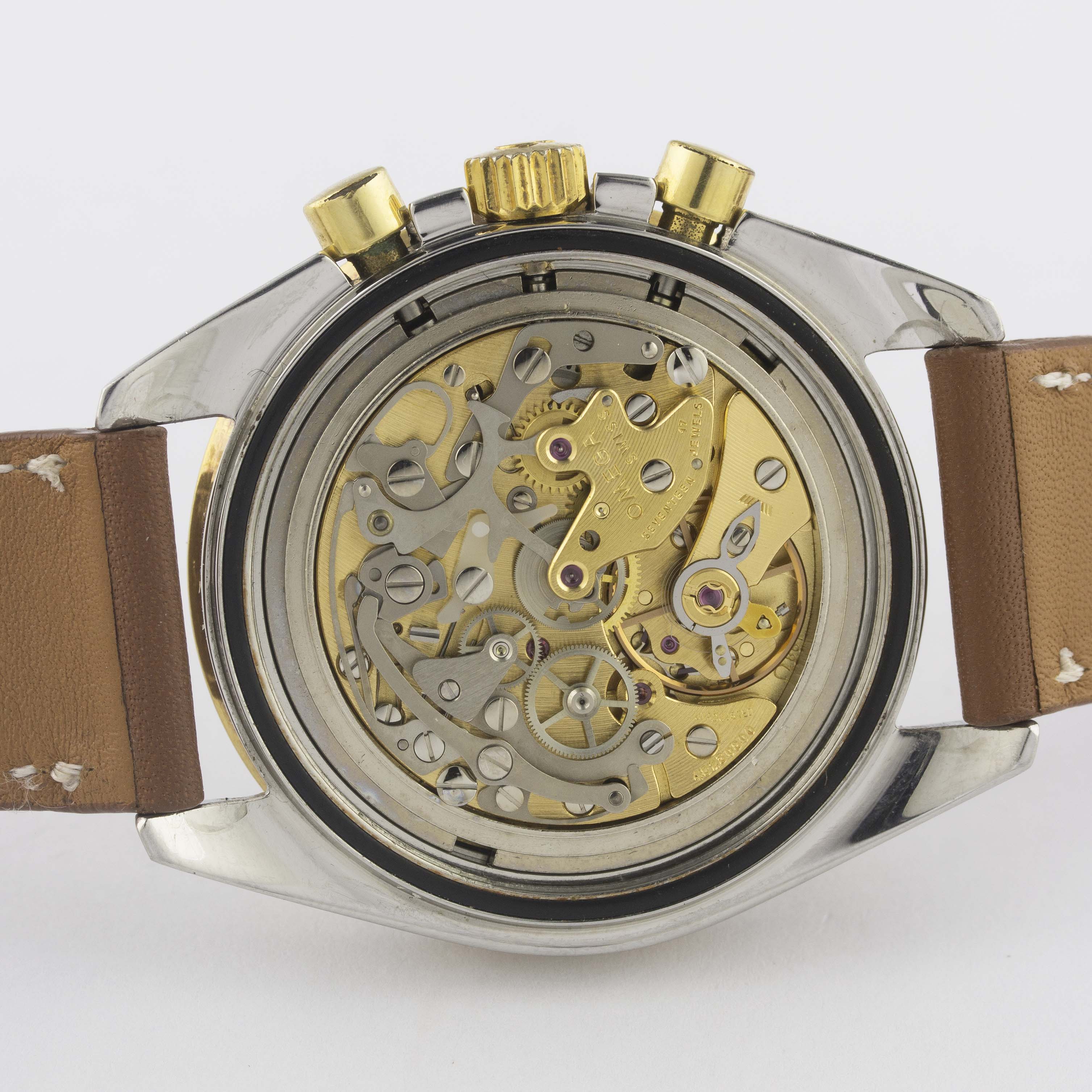 A RARE GENTLEMAN'S STEEL & GOLD OMEGA SPEEDMASTER PROFESSIONAL "LIBERACE" CHRONOGRAPH WRIST WATCH - Image 8 of 11