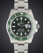 A GENTLEMAN'S STAINLESS STEEL ROLEX OYSTER PERPETUAL DATE SUBMARINER "HULK" BRACELET WATCH DATED