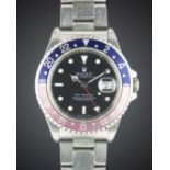A GENTLEMAN'S STAINLESS STEEL ROLEX OYSTER PERPETUAL DATE GMT MASTER BRACELET WATCH CIRCA 1994, REF.