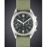 A GENTLEMAN'S STAINLESS STEEL BRITISH MILITARY CWC RAF PILOTS CHRONOGRAPH WRIST WATCH DATED 1980,