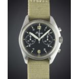 A RARE GENTLEMAN'S STAINLESS STEEL BRITISH MILITARY PRECISTA RAF PILOTS CHRONOGRAPH WRIST WATCH