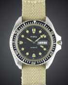 A GENTLEMAN'S STAINLESS STEEL MATY QUARTZ DIVERS WRIST WATCH CIRCA 1983, WITH 24 HOUR DIAL, CASE