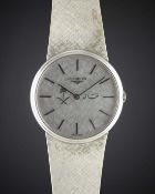 A GENTLEMAN'S 18K SOLID WHITE GOLD LONGINES BRACELET WATCH CIRCA 1970s, COMMISSIONED BY KHALID BIN