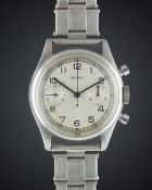A GENTLEMAN'S STAINLESS STEEL GALLET "WATERPROOF" CHRONOGRAPH BRACELET WATCH CIRCA 1950, WITH TWO