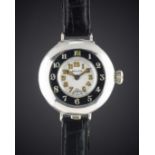 A GENTLEMAN'S SOLID SILVER ROLEX HALF HUNTER OFFICERS WRIST WATCH CIRCA 1920, WITH ENAMEL DIAL