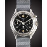 A GENTLEMAN'S STAINLESS STEEL BRITISH MILITARY LEMANIA SINGLE BUTTON ROYAL NAVY CHRONOGRAPH WRIST