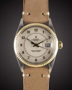 A GENTLEMAN'S STEEL & GOLD ROLEX OYSTER PERPETUAL DATEJUST WRIST WATCH CIRCA 1985, REF. 16013 WITH