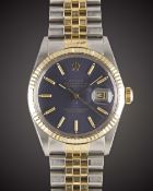 A GENTLEMAN'S SIZE STEEL & GOLD ROLEX OYSTER PERPETUAL DATEJUST BRACELET WATCH CIRCA 1986, REF.