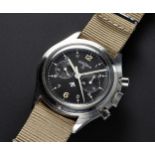 A RARE GENTLEMAN'S STAINLESS STEEL BRITISH MILITARY ROYAL NAVY LEMANIA "DOUBLE BUTTON" CHRONOGRAPH