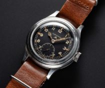 A GENTLEMAN'S STAINLESS STEEL BRITISH MILITARY LONGINES W.W.W. WRIST WATCH CIRCA 1940s, PART OF