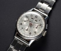 A RARE GENTLEMAN'S STAINLESS STEEL BOVET TRIPLE CALENDAR CHRONOGRAPH BRACELET WATCH CIRCA 1940s, TWO