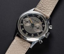 A RARE GENTLEMAN'S LARGE SIZE STAINLESS STEEL EXCELSIOR PARK "WATERPROOF" CHRONOGRAPH WRIST WATCH