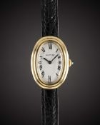 A LADIES 18K SOLID GOLD CARTIER BAIGNOIRE WRIST WATCH CIRCA 1980s Movement: Manual wind, signed