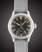 A GENTLEMAN'S STAINLESS STEEL BRITISH MILITARY TIMOR W.W.W. WRIST WATCH CIRCA 1940s, PART OF THE "