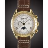 A RARE GENTLEMAN'S 18K SOLID GOLD OMEGA SPEEDMASTER TRIPLE CALENDAR MOONPHASE AUTOMATIC