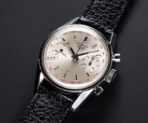 A RARE GENTLEMAN'S STAINLESS STEEL HEUER CARRERA 45 CHRONOGRAPH WRIST WATCH CIRCA 1960s, REF.