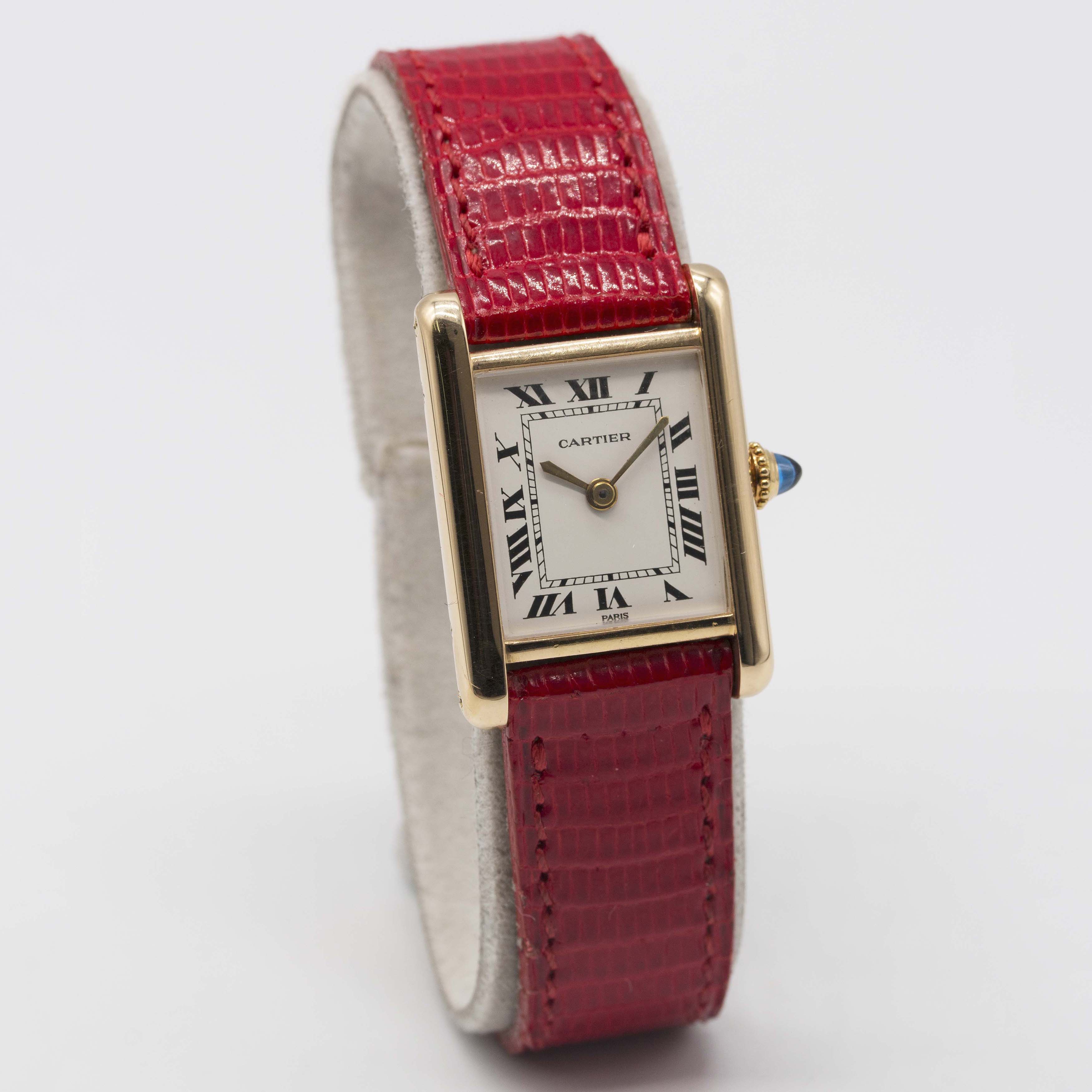 A LADIES 18K SOLID GOLD CARTIER TANK WRIST WATCH CIRCA 1980s Movement: Manual wind, signed - Image 4 of 12