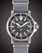 A GENTLEMAN'S STAINLESS STEEL BRITISH MILITARY PRECISTA ROYAL NAVY DIVERS WRIST WATCH DATED 1988,