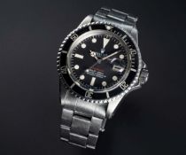 A RARE GENTLEMAN'S STAINLESS STEEL ROLEX OYSTER PERPETUAL DATE "RED WRITING" SUBMARINER BRACELET