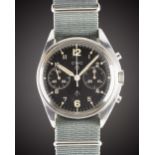 A GENTLEMAN'S STAINLESS STEEL BRITISH MILITARY CWC RAF PILOTS CHRONOGRAPH WRIST WATCH DATED 1980,