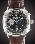 A GENTLEMAN'S STAINLESS STEEL PANERAI RADIOMIR 1/8TH SECOND RATTRAPANTE CHRONOGRAPH WRIST WATCH