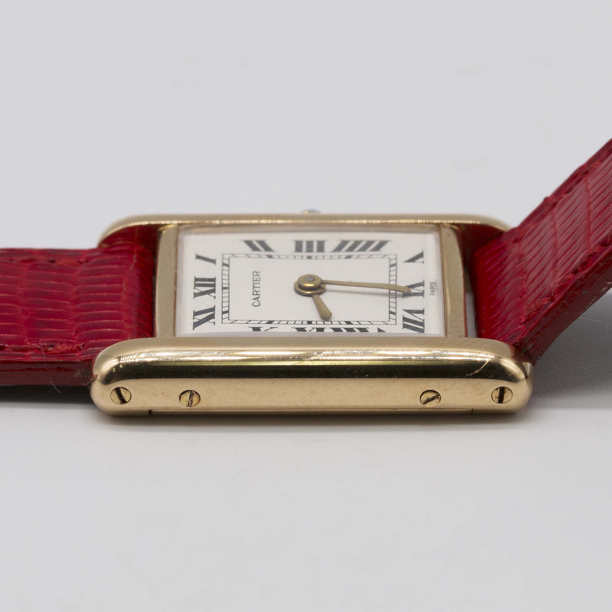 A LADIES 18K SOLID GOLD CARTIER TANK WRIST WATCH CIRCA 1980s Movement: Manual wind, signed - Image 10 of 12