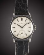 A GENTLEMAN'S STAINLESS STEEL PATEK PHILIPPE CALATRAVA WRIST WATCH CIRCA 1940s, REF. 96 Movement: