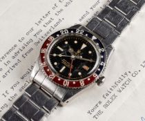 A VERY RARE GENTLEMAN'S STAINLESS STEEL ROLEX OYSTER PERPETUAL "BAKELITE" GMT MASTER BRACELET