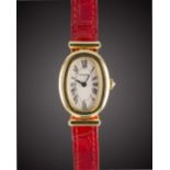 A RARE LADIES 18K SOLID GOLD CARTIER BAIGNOIRE "CONCEALED CLASP" WRIST WATCH CIRCA 1990s, REF.