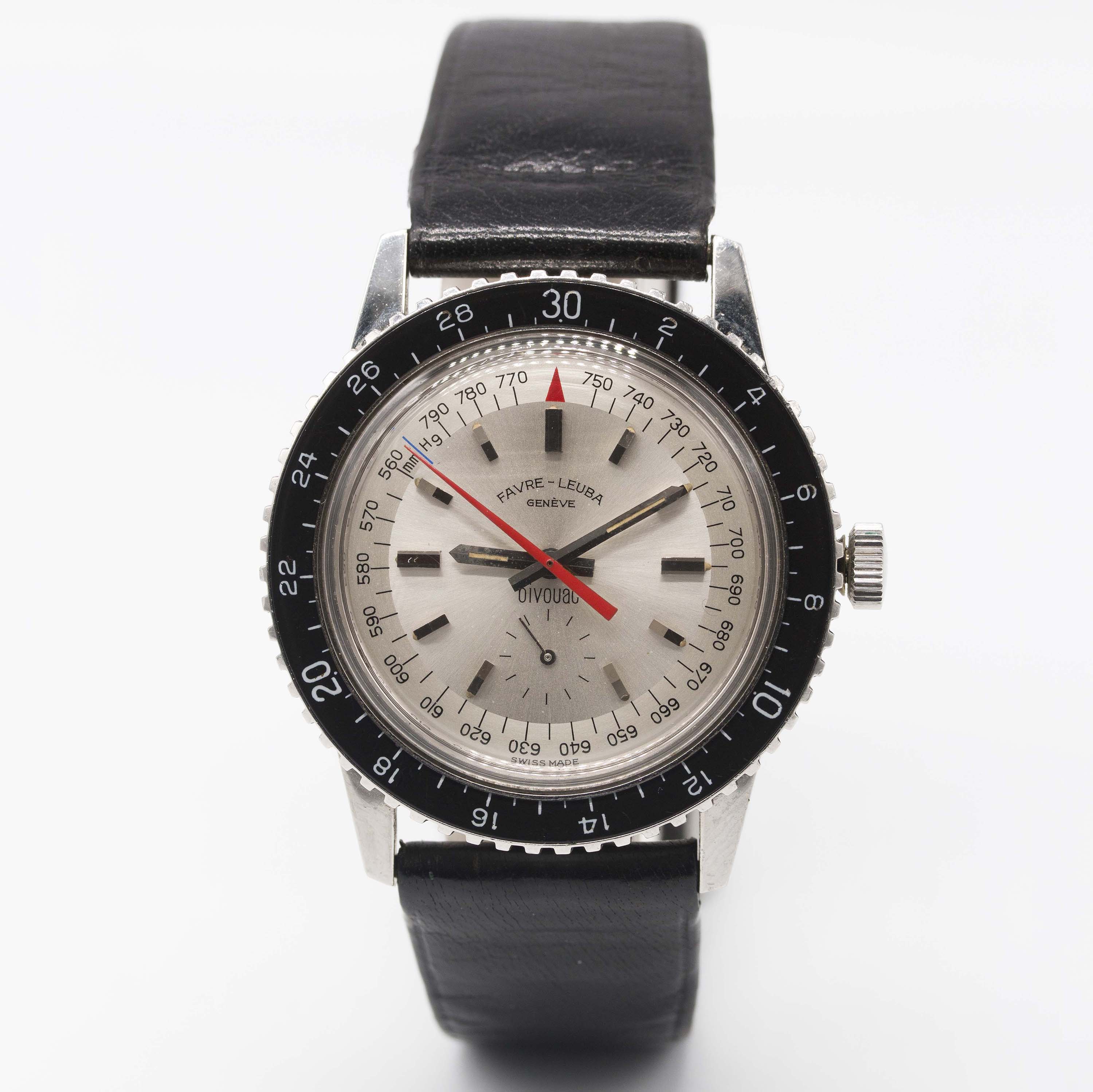 A GENTLEMAN'S STAINLESS STEEL FAVRE LEUBA BIVOUAC ALTIMETER BAROMETER WRIST WATCH CIRCA 1960s, - Image 2 of 8