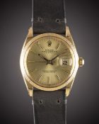 A GENTLEMAN'S 18K SOLID YELLOW GOLD ROLEX OYSTER PERPETUAL DATE WRIST WATCH CIRCA 1966, REF. 1503