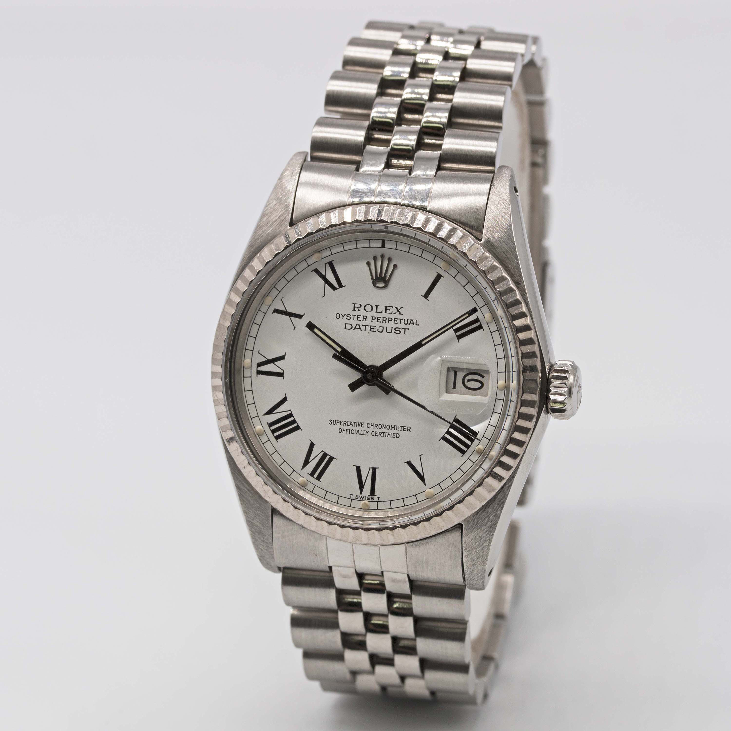 A GENTLEMAN'S STEEL & WHITE GOLD ROLEX OYSTER PERPETUAL DATEJUST BRACELET WATCH CIRCA 1984, REF. - Image 4 of 11