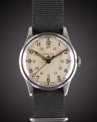 A RARE GENTLEMAN'S STAINLESS STEEL BRITISH MILITARY LONGINES "C.O.S.D." WRIST WATCH CIRCA 1944, WITH