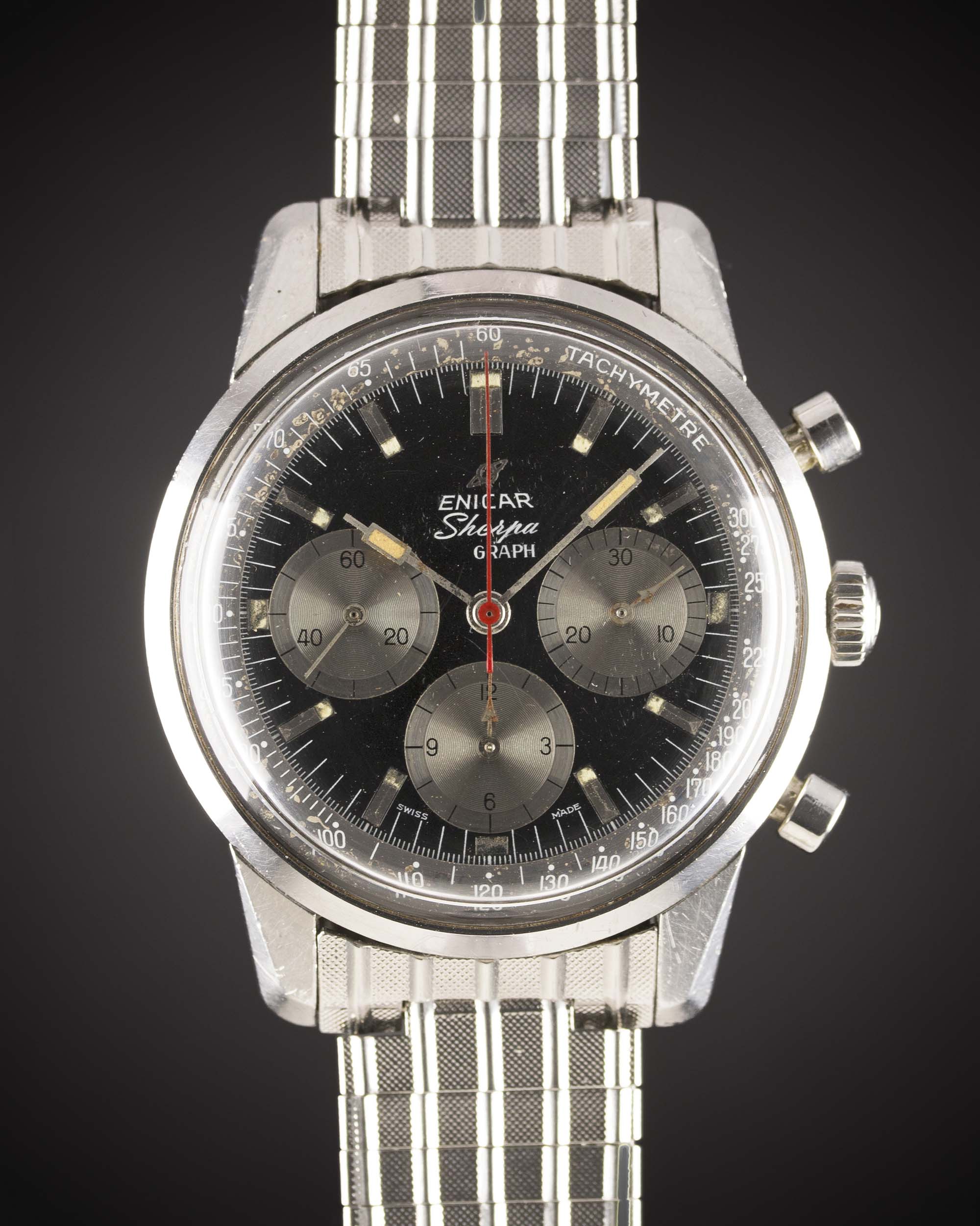 A RARE GENTLEMAN'S STAINLESS STEEL ENICAR SHERPA GRAPH CHRONOGRAPH BRACELET WATCH CIRCA 1960s, - Image 2 of 2