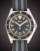 A RARE GENTLEMAN'S STAINLESS STEEL BRITISH MILITARY PRECISTA ROYAL NAVY DIVERS WRIST WATCH DATED