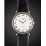 A GENTLEMAN'S 18K SOLID WHITE GOLD PATEK PHILIPPE CALATRAVA WRIST WATCH DATED 2001, REF. 3919G-001