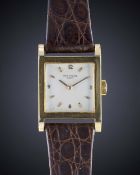 A GENTLEMAN'S 18K SOLID GOLD SQUARE CASED PATEK PHILIPPE WRIST WATCH CIRCA 1920s Movement: Manual