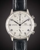 A GENTLEMAN'S STAINLESS STEEL IWC PORTUGUESE AUTOMATIC CHRONOGRAPH WRIST WATCH CIRCA 2000s, REF.