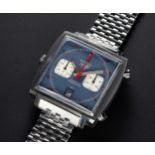 A RARE GENTLEMAN'S STAINLESS STEEL HEUER MONACO "STEVE MCQUEEN" AUTOMATIC CHRONOGRAPH BRACELET WATCH